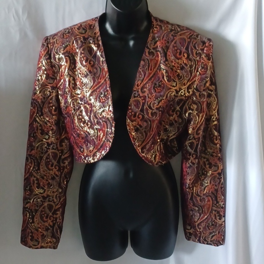 Mexx vintage international woman blazer size Large 40, red/purple/gold, shld pad